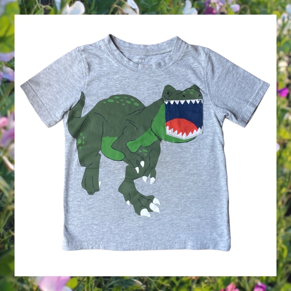 CARTERS  Boy's Classic T-Shirt with Green Dinosaur Print & Pocket Size 4T